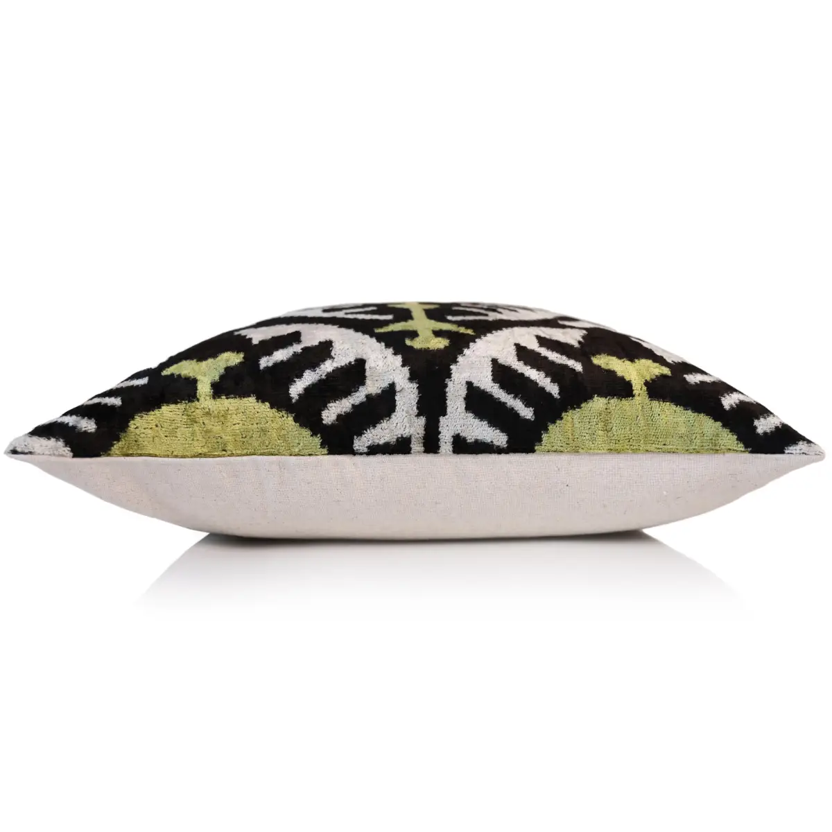 Green and Black Silk Velvet Ikat Pillow 16x16 Handmade Luxury Cushion - Canvello
