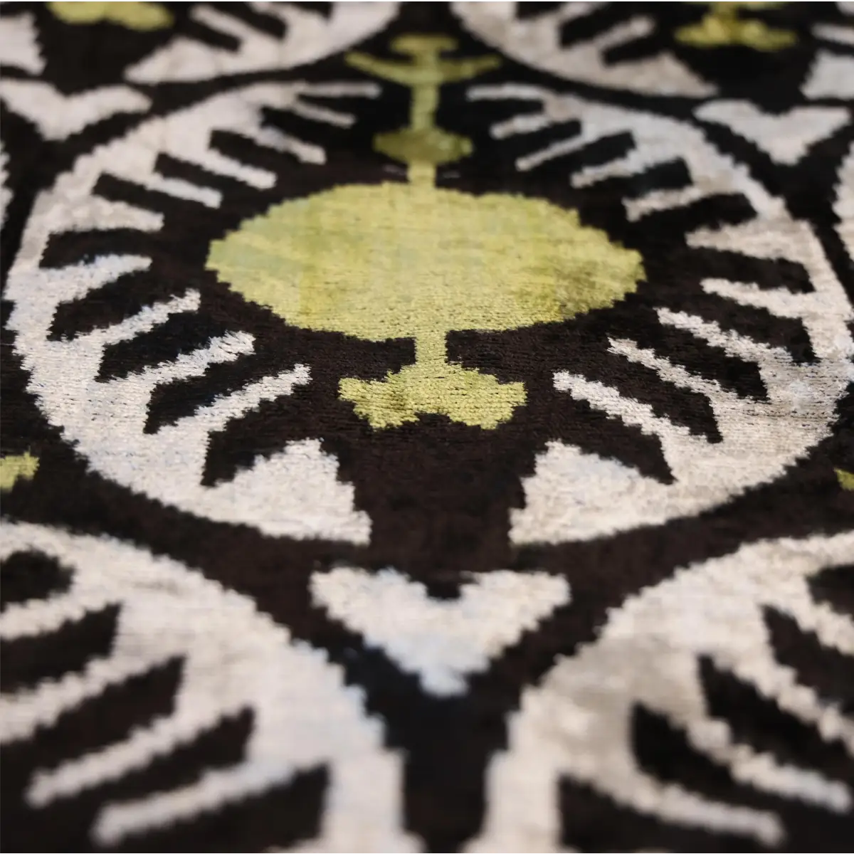 Green and Black Silk Velvet Ikat Pillow 16x16 Handmade Luxury Cushion - Canvello