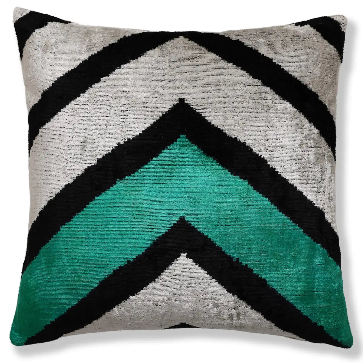 Green Chevron Silk Velvet Throw Pillow 20x20 - Handmade Organic Luxury - Canvello