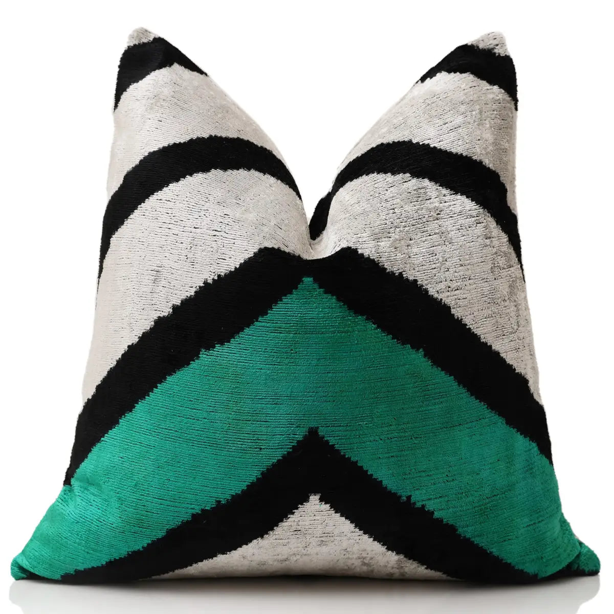 Green Chevron Silk Velvet Throw Pillow 20x20 - Handmade Organic Luxury - Canvello