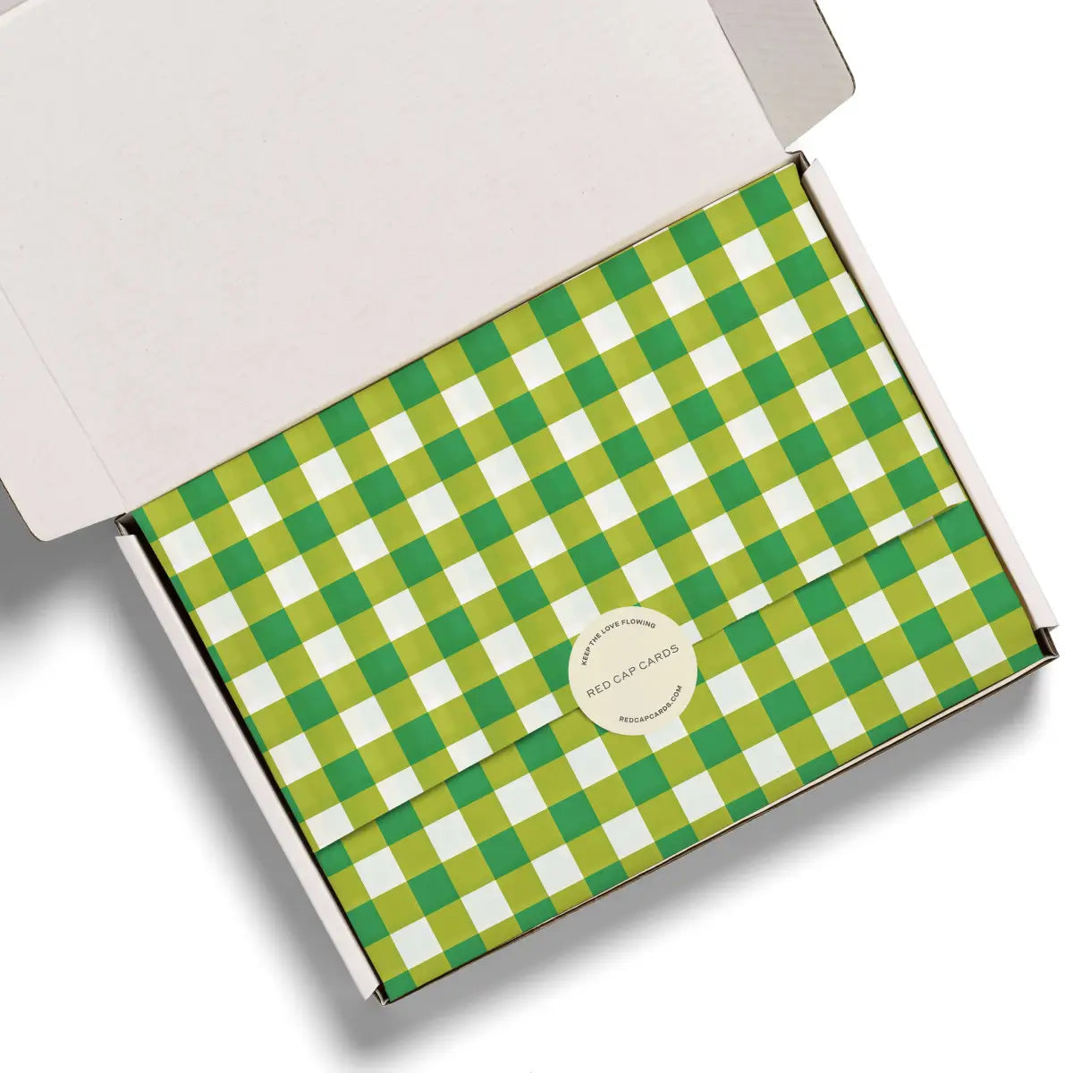 Tissue Paper - Green Gingham - Red Cap Cards
