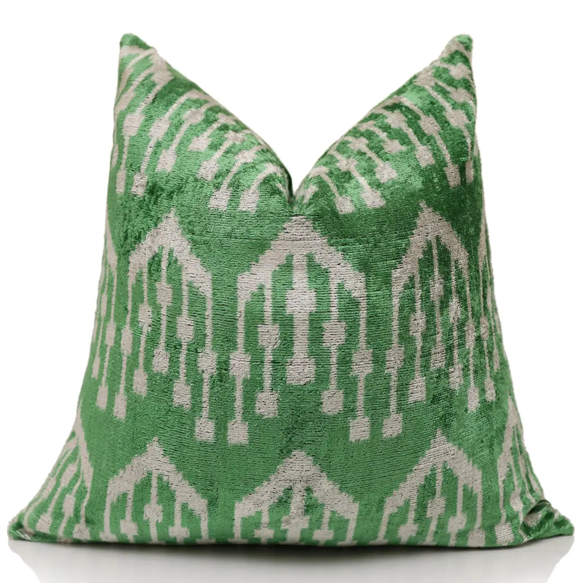 Green Ikat Silk Velvet Pillow 20x20 Inch - Luxury Organic Handwoven Decorative Throw Pillow - Canvello
