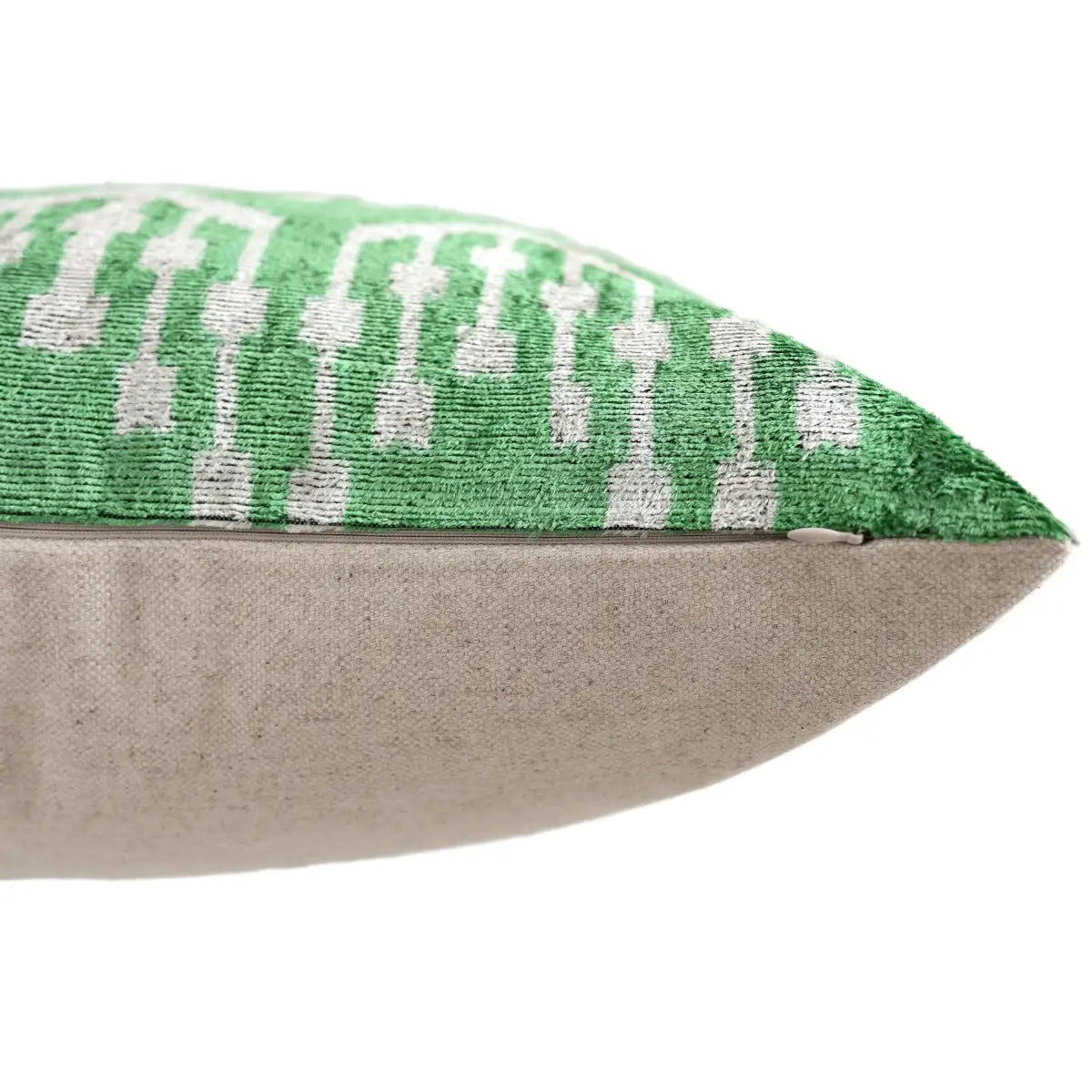 Green Ikat Silk Velvet Pillow 20x20 Inch - Luxury Organic Handwoven Decorative Throw Pillow - Canvello