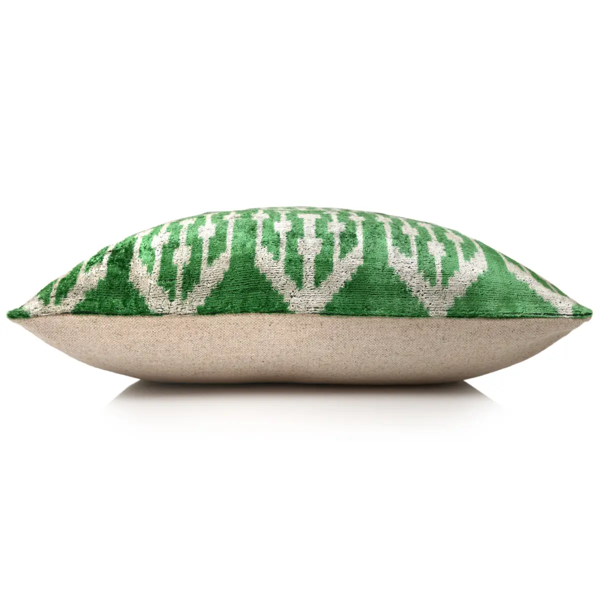 Green Ikat Silk Velvet Pillow 20x20 Inch - Luxury Organic Handwoven Decorative Throw Pillow - Canvello