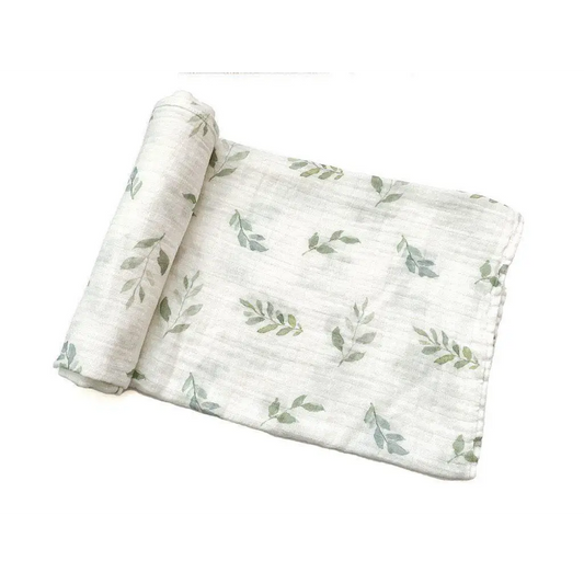 Green Leaves Bamboo Muslin Swaddle Blanket - Harp Angel Boutique
