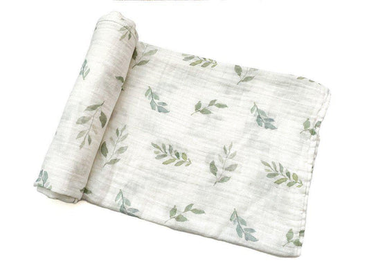 Green Leaves Bamboo Muslin Swaddle Blanket - Harp Angel Boutique