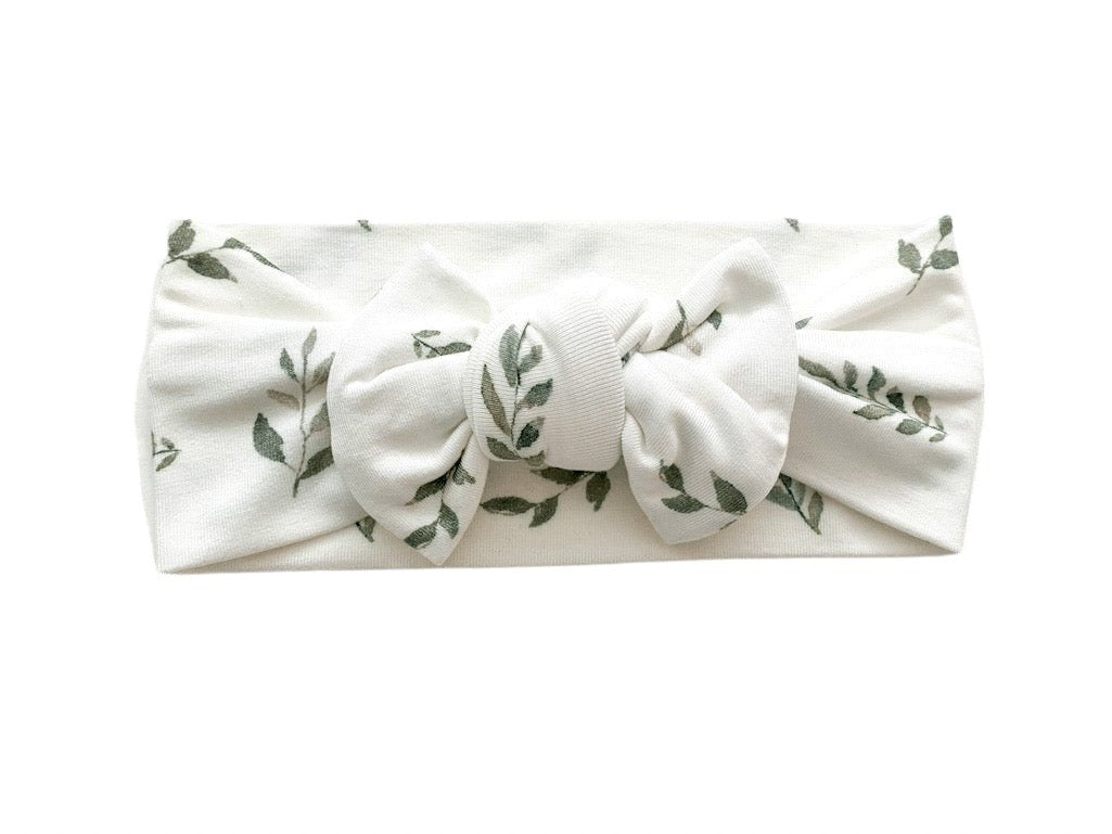 Knotted Headband - Green Leaves - Harp Angel Boutique