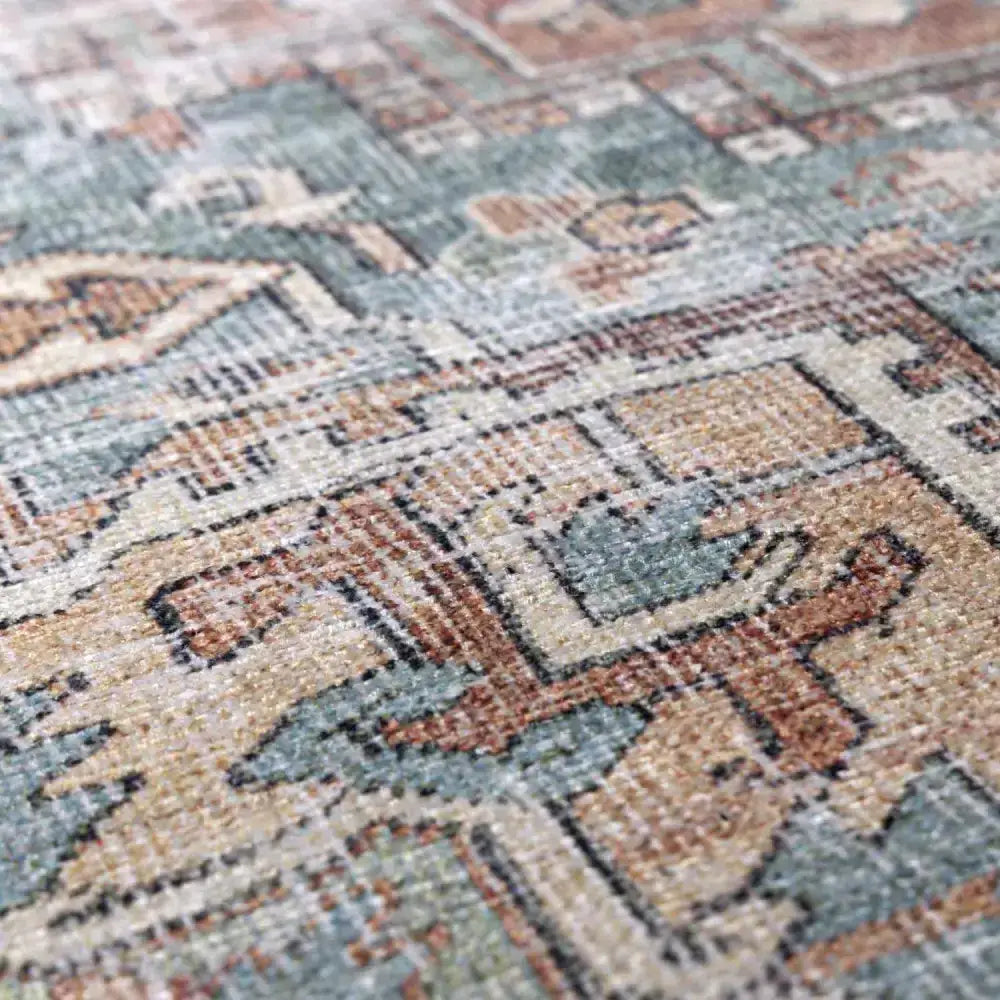 Green Nisa Vintage Washable Area Rug - 5’3’’ x 7’ Rectangle - Boutique Rugs