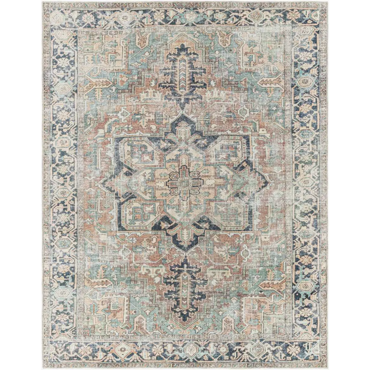 Green Nisa Vintage Washable Area Rug - Boutique Rugs