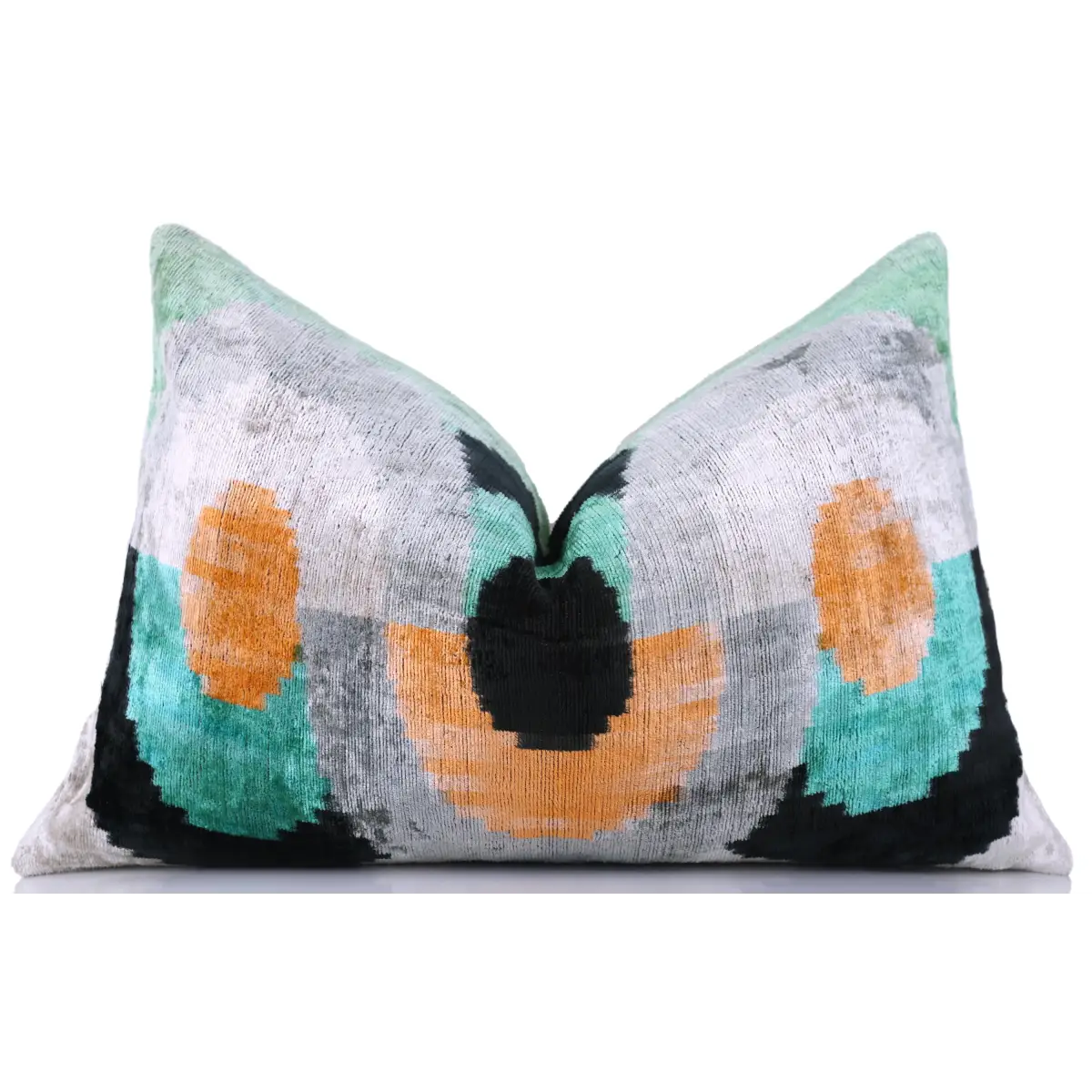 Green Orange Abstract Silk Velvet Lumbar Pillow – 16x24 Handmade Modern Cushion - Canvello