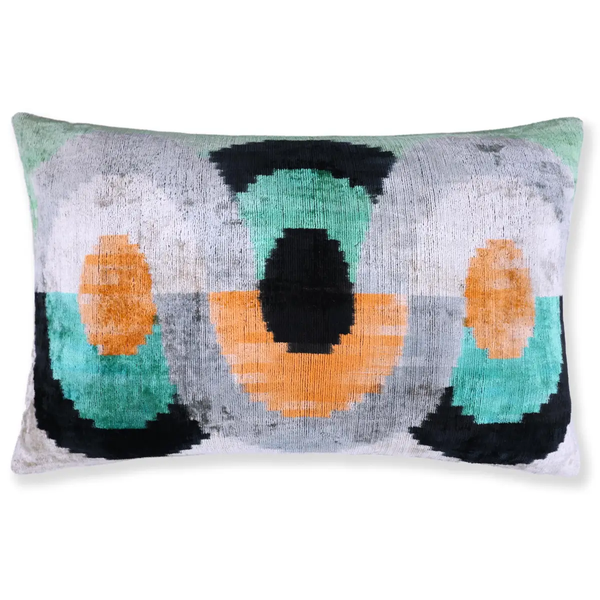 Green Orange Abstract Silk Velvet Lumbar Pillow – 16x24 Handmade Modern Cushion - Canvello