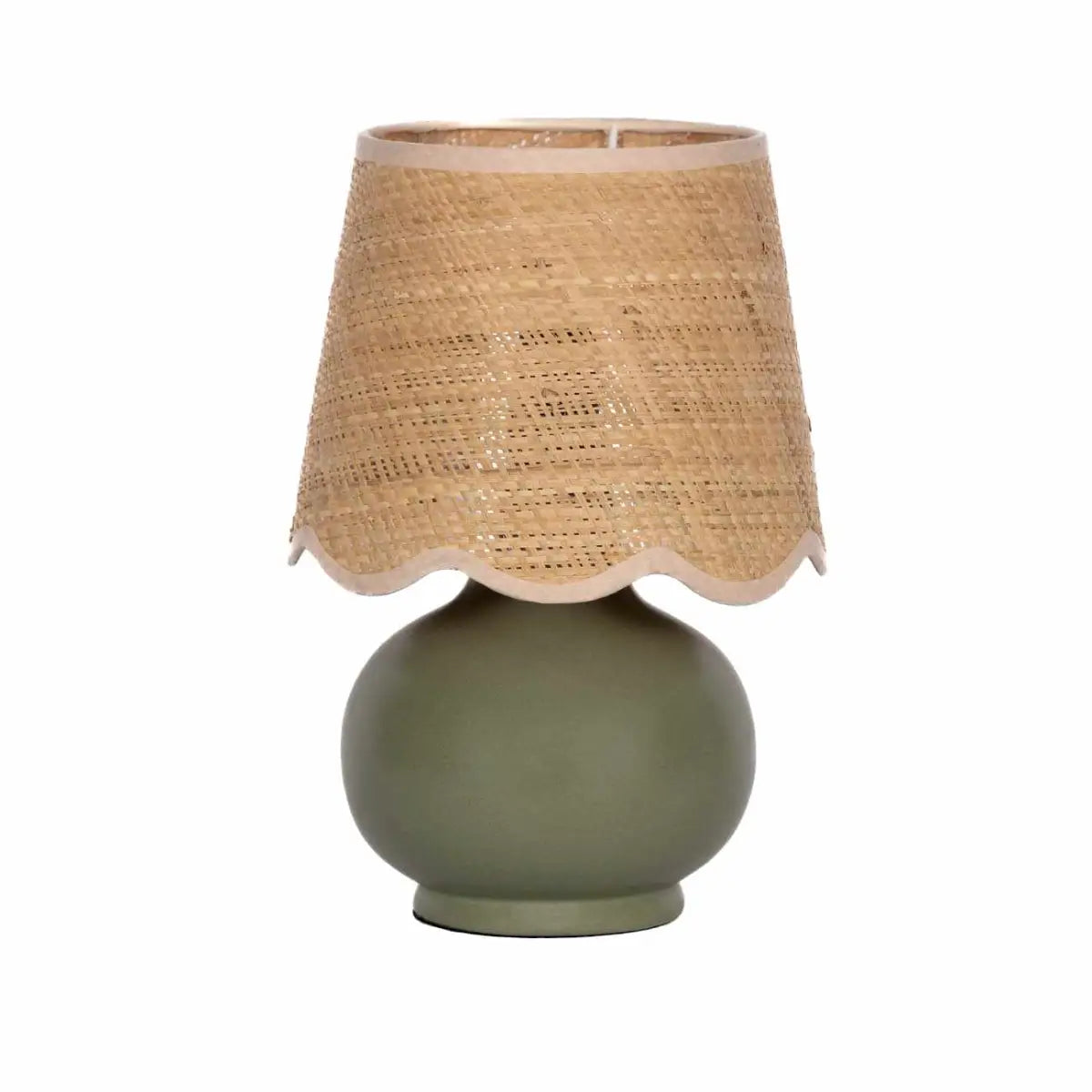 Green Table Lamp with Scalloped Shade - 13’’H x 8’’W x 8’’D - Boutique Rugs