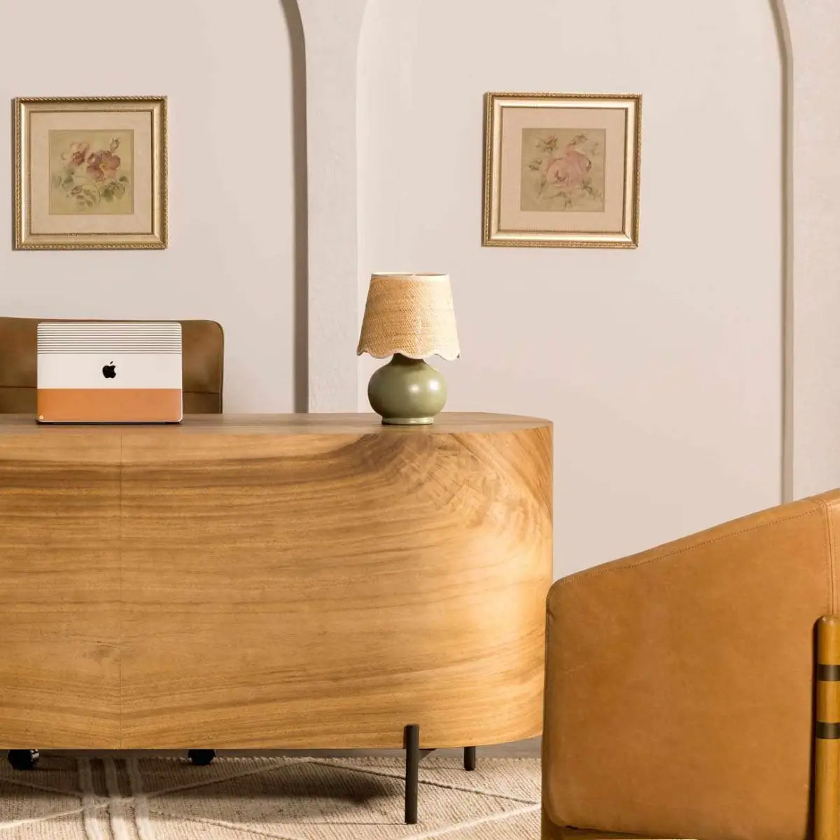 Green Table Lamp with Scalloped Shade - 13’’H x 8’’W x 8’’D - Boutique Rugs