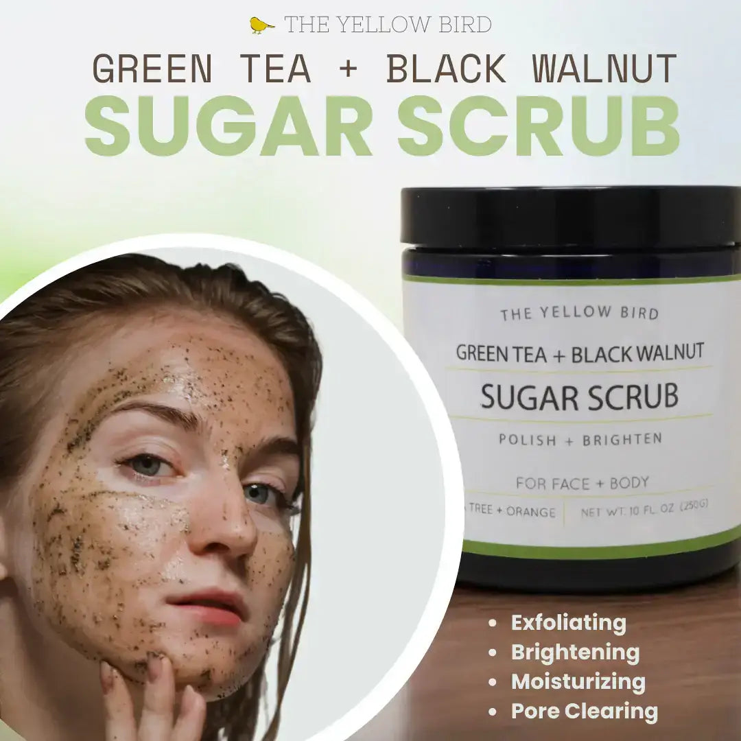 All-Natural Sugar Scrub - Green Tea + Black Walnut - The Yellow Bird
