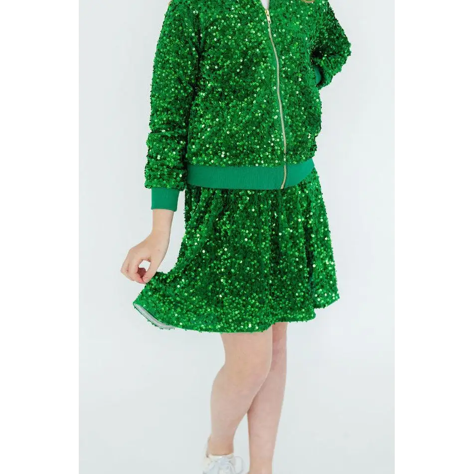 Green Velvet Sequin Twirl Skirt with Shorts - Mila & Rose ®
