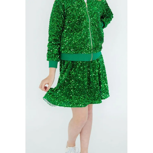 Green Velvet Sequin Twirl Skirt with Shorts - Mila & Rose ®