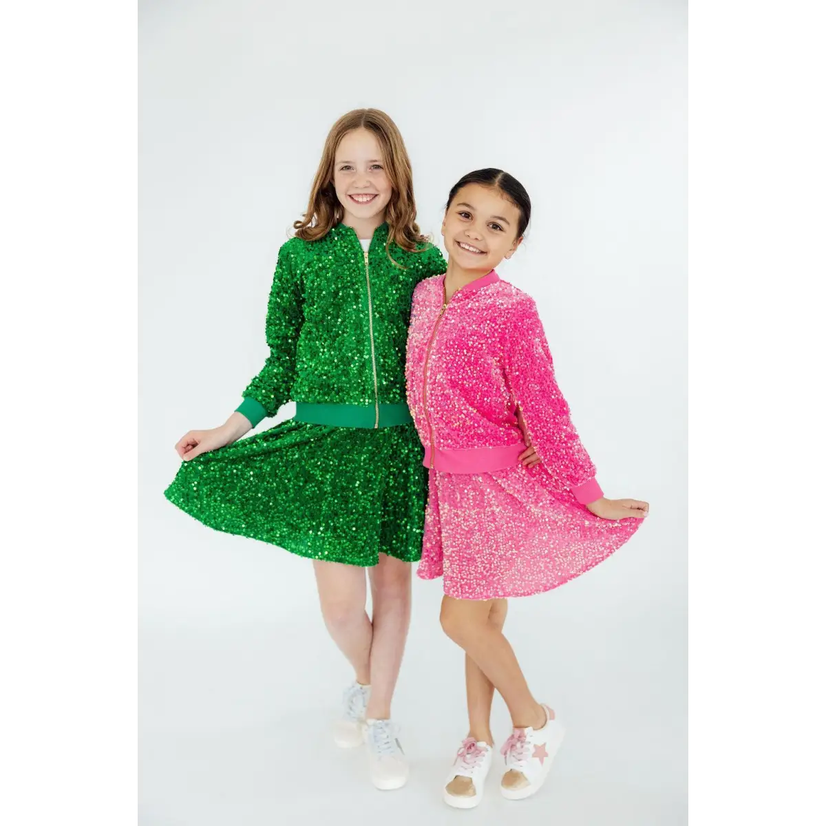 Green Velvet Sequin Twirl Skirt with Shorts - Mila & Rose ®