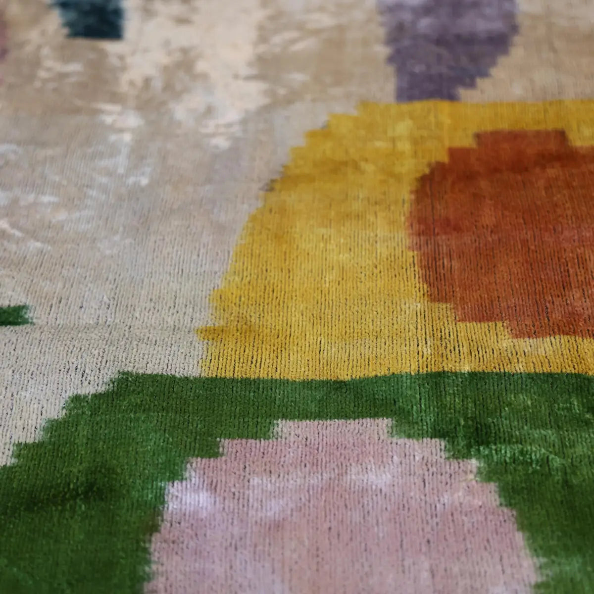 Green Yellow and Lilac Abstract Silk Velvet Pillow 16x24 Handmade Luxury Cushion - Canvello
