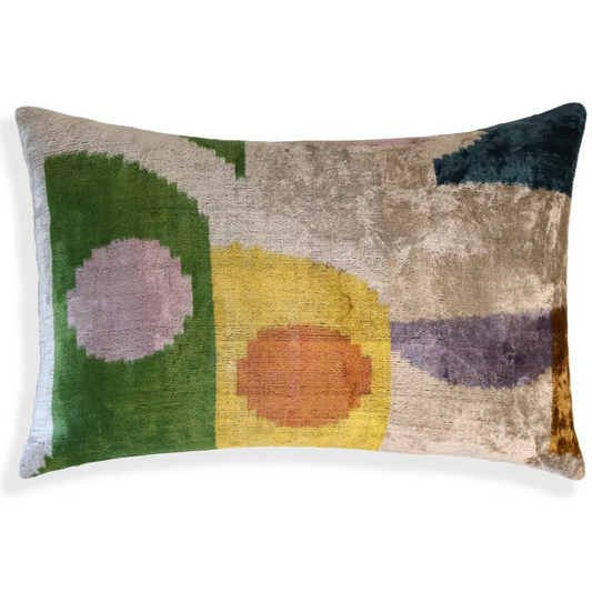 Green Yellow and Lilac Abstract Silk Velvet Pillow 16x24 Handmade Luxury Cushion - Canvello