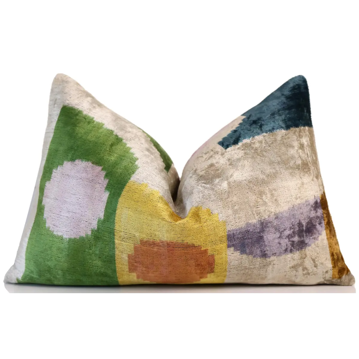 Green Yellow and Lilac Abstract Silk Velvet Pillow 16x24 Handmade Luxury Cushion - Canvello