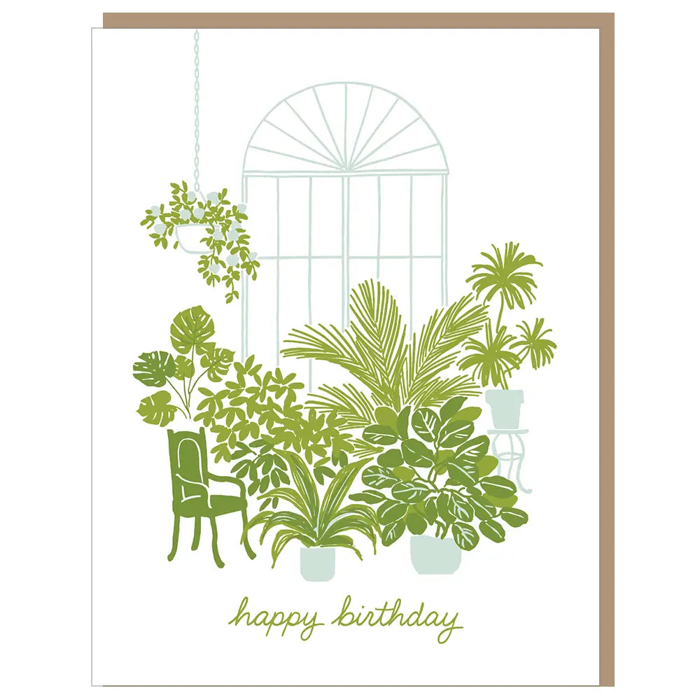Birthday Card - Greenhouse with Plants - Smudge Ink