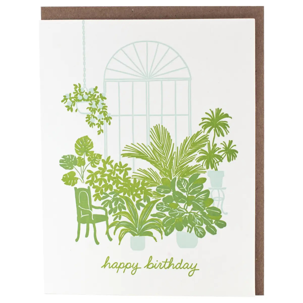 Birthday Card - Greenhouse with Plants - Smudge Ink