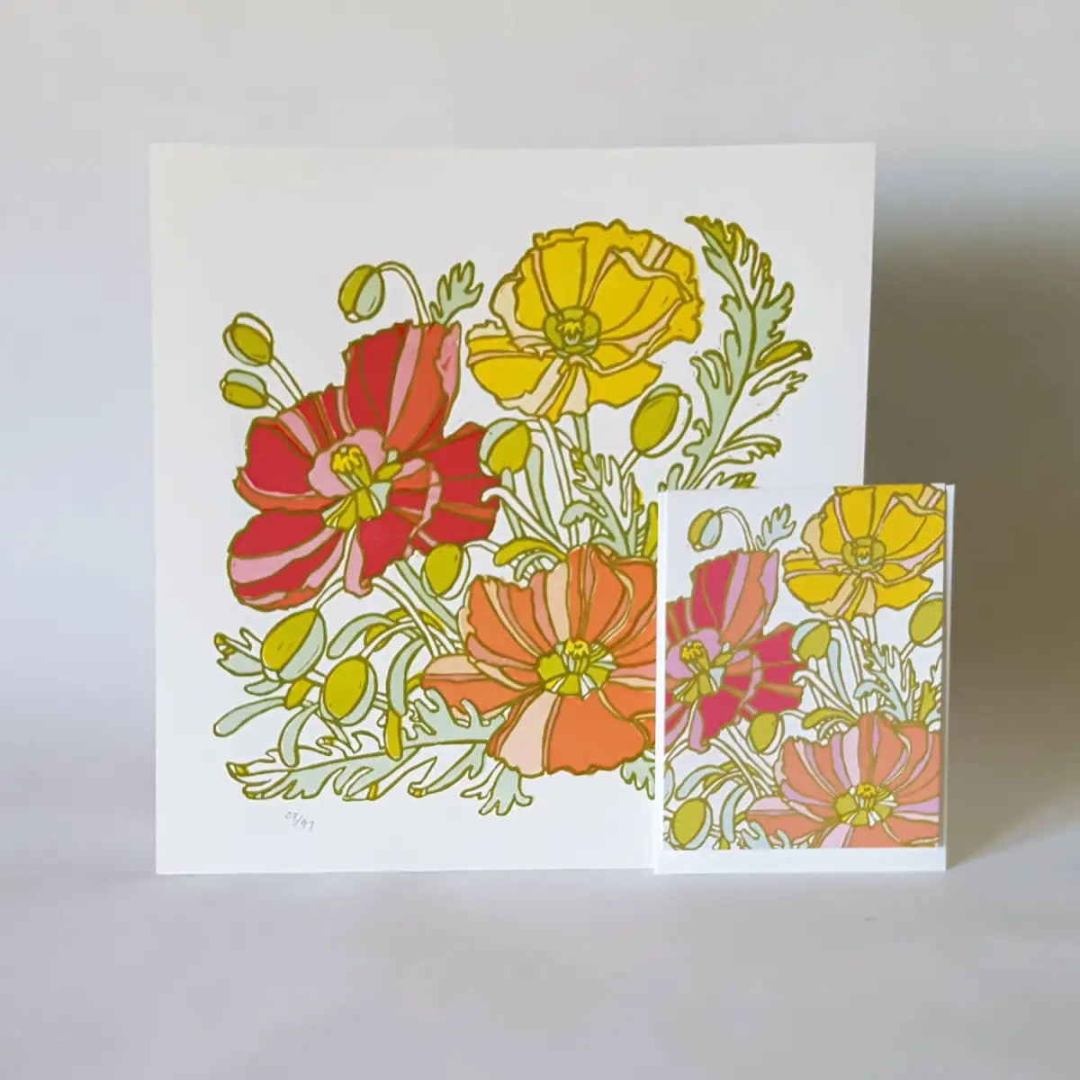 Greeting Card - Poppies Floral Blank Art Note Card - Little Green