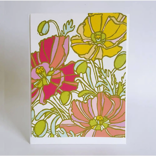 Greeting Card - Poppies Floral Blank Art Note Card - Little Green