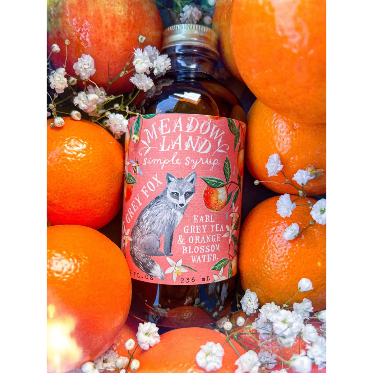 Grey Fox Simple Syrup - Earl Grey and Orange Blossom - Tea or Cocktails - Meadowland Syrup