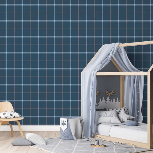 Griffin Wallpaper - Navy Plaid - Loomwell Home Goods