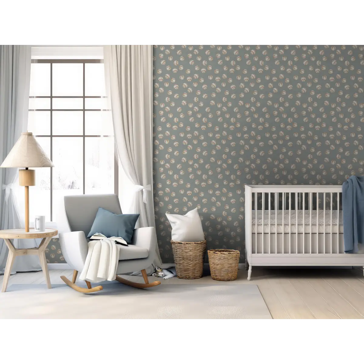 Griffy Wallpaper - Baseballs - by Hailey Kiefer Designs - Loomwell Home Goods