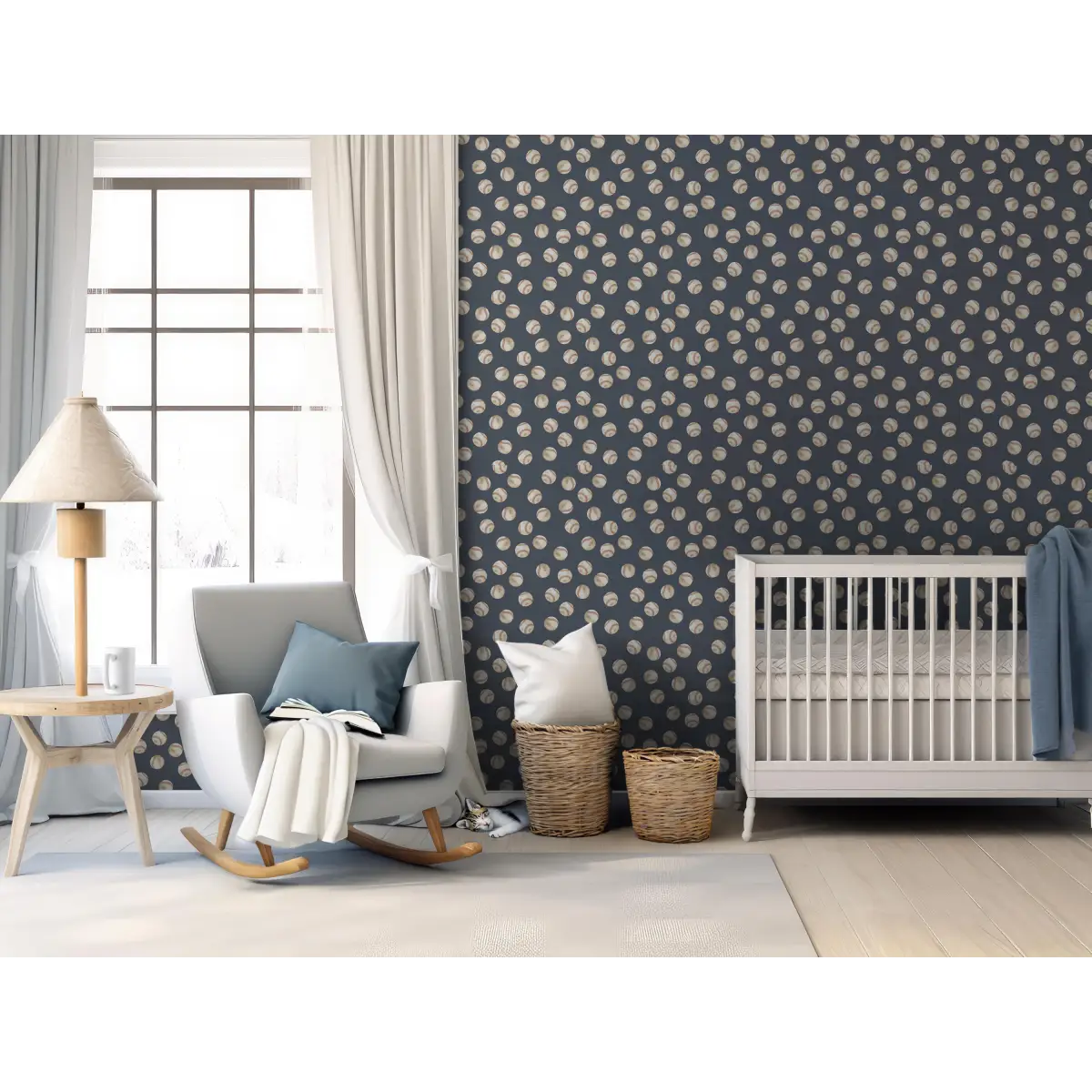 Griffy Wallpaper - Baseballs - by Hailey Kiefer Designs - Loomwell Home Goods