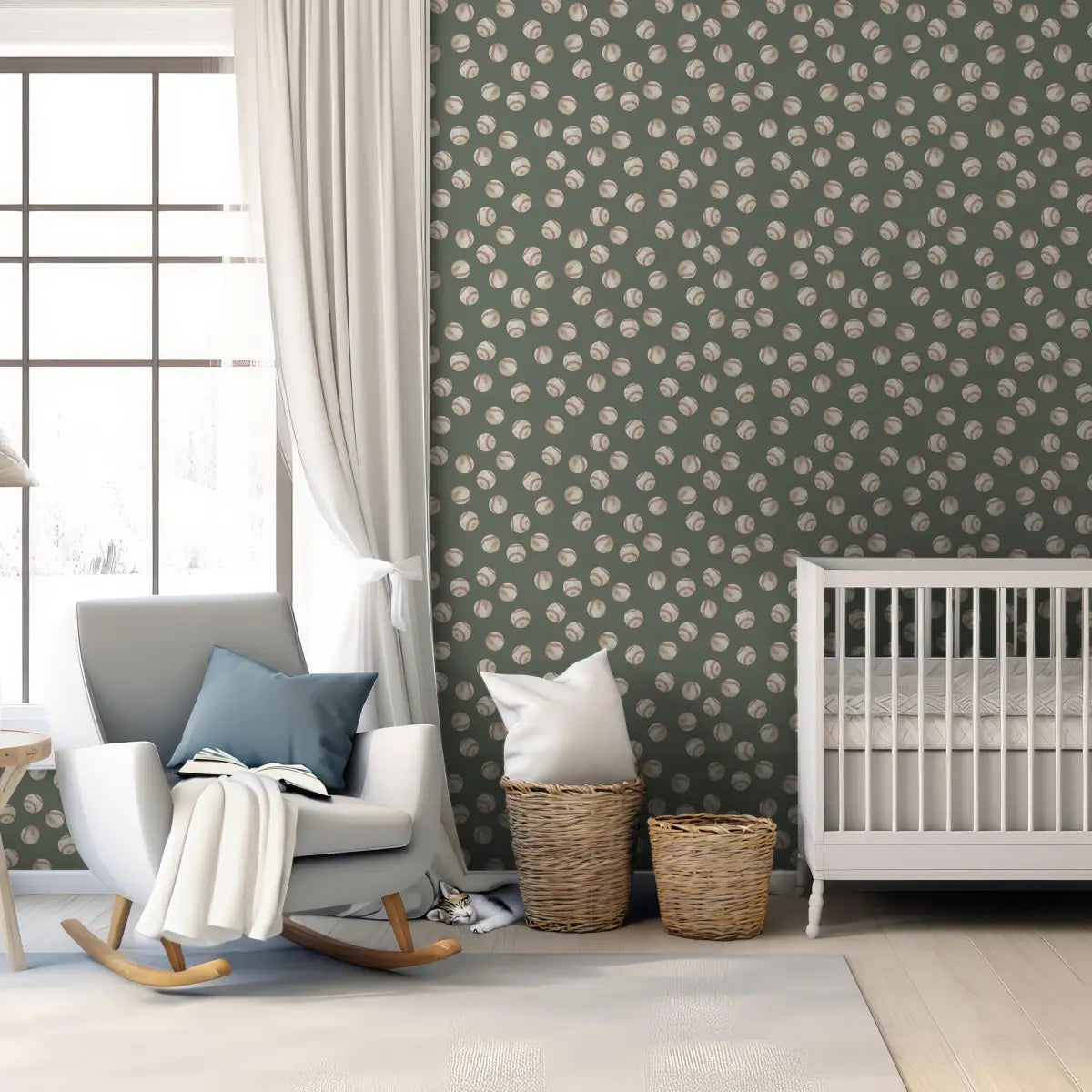Griffy Wallpaper - Baseballs - by Hailey Kiefer Designs - Loomwell Home Goods