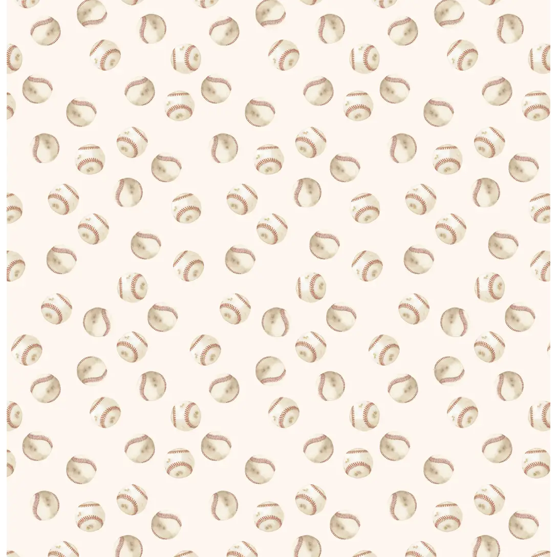 Griffy Wallpaper - Baseballs - by Hailey Kiefer Designs - Sample 1 foot by 1 foot / Cream - Loomwell Home Goods