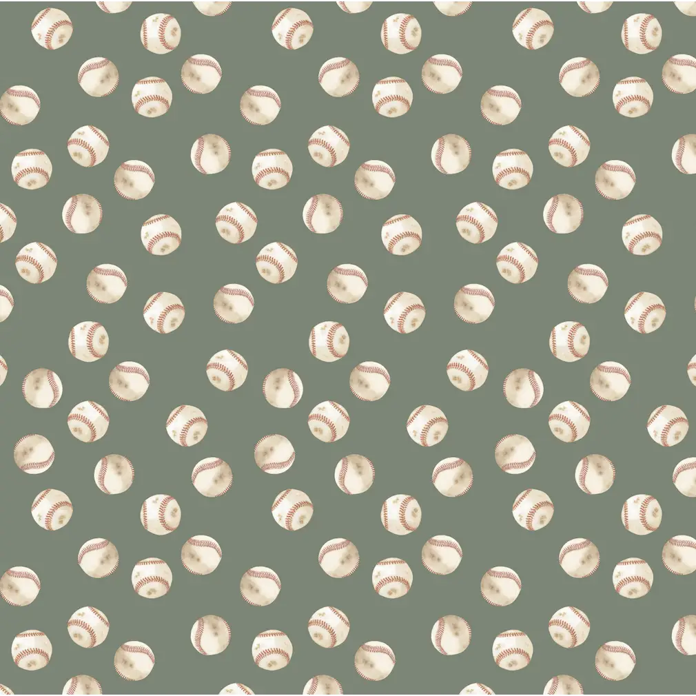 Griffy Wallpaper - Baseballs - by Hailey Kiefer Designs - Sample 1 foot by 1 foot / Sage - Loomwell Home Goods