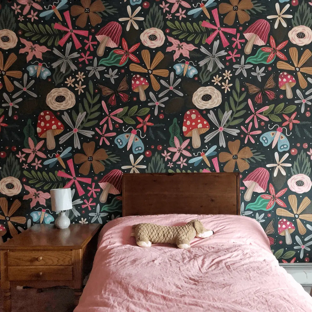 Groove Wallpaper - Cheerful Flowers and Mushrooms - by M Lettering Lover - Loomwell Home Goods