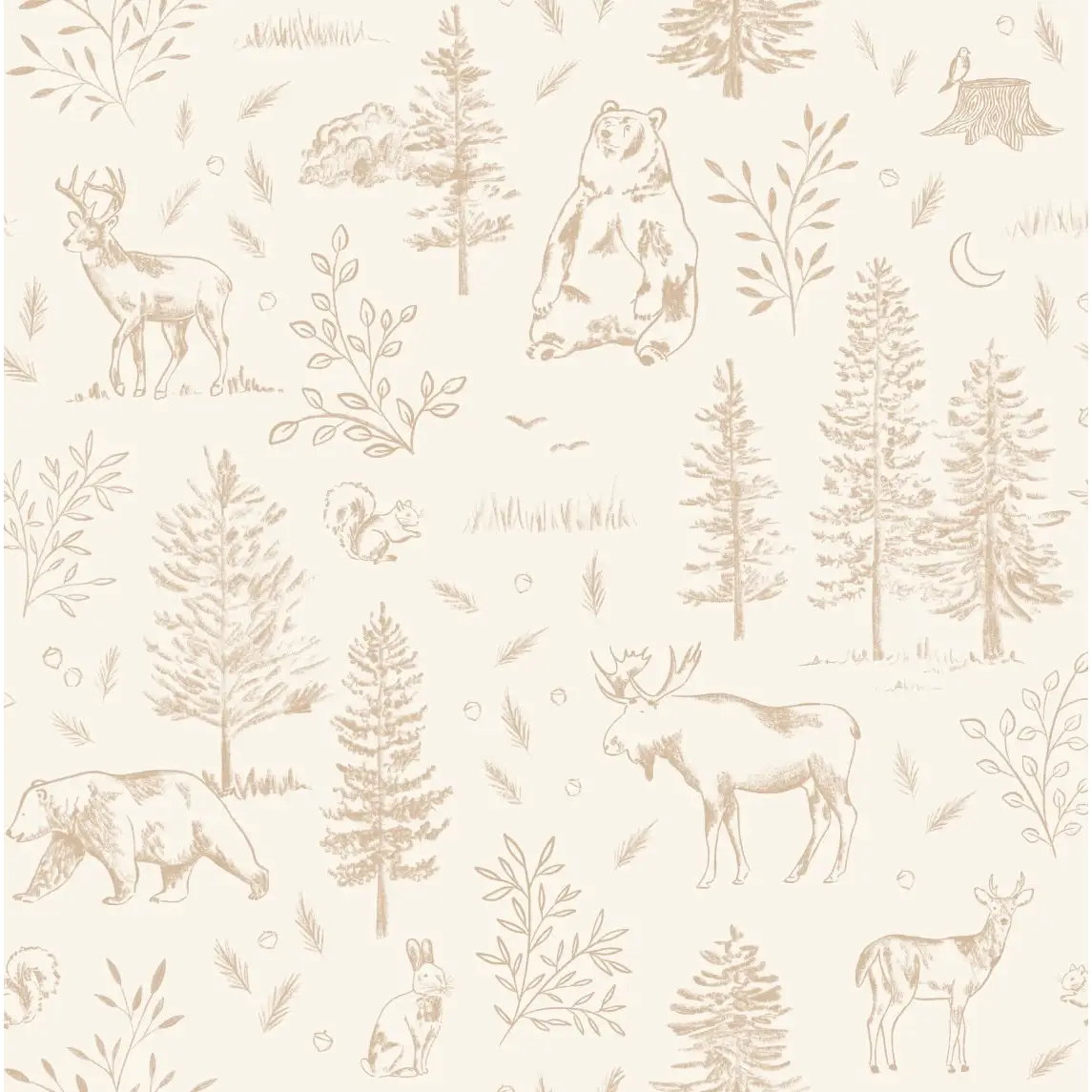 Gunnison Wallpaper - Forest Line Drawing for Kids - by Mariah Rose - Sample 1 foot by 1 foot / Cream - Loomwell Home