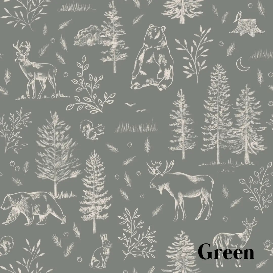 Gunnison Wallpaper - Forest Line Drawing for Kids - by Mariah Rose - Sample 1 foot by 1 foot / Green - Loomwell Home