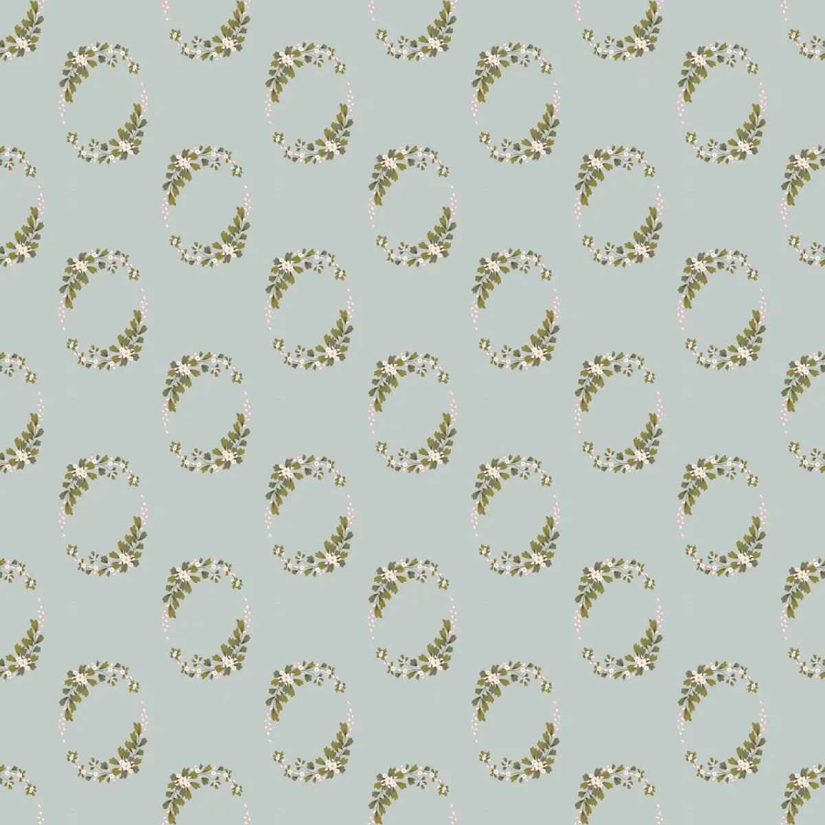 Hadley Wallpaper - Floral Oval Frames - by Linen and Paper Design - Sample 1 foot by 1 foot / Sage - Loomwell Home Goods
