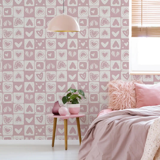 Haisley Wallpaper - Hearts Checkerboard - by RNM Arts - Loomwell Home Goods