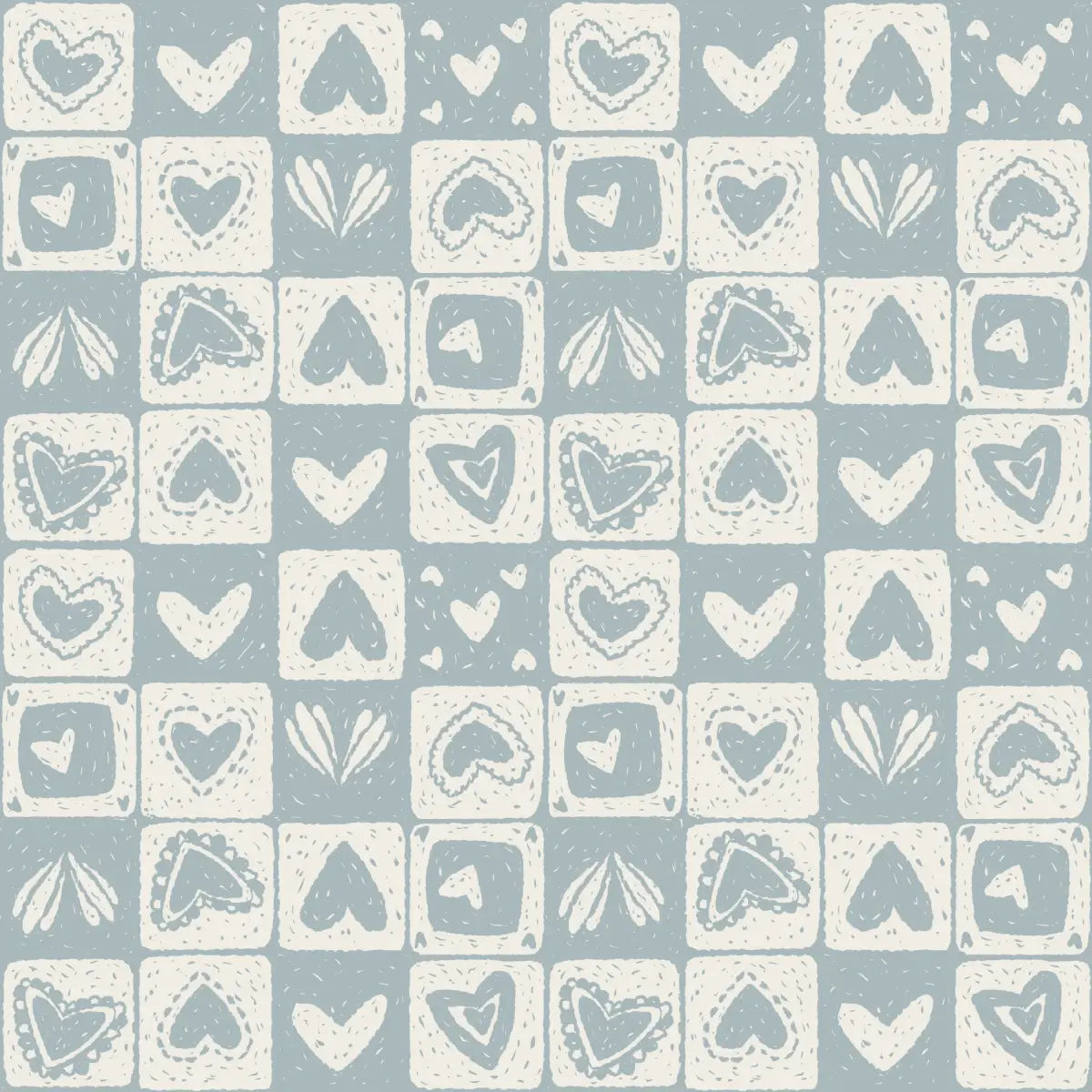 Haisley Wallpaper - Hearts Checkerboard - by RNM Arts - Sample 1 foot by 1 foot / Blue - Loomwell Home Goods
