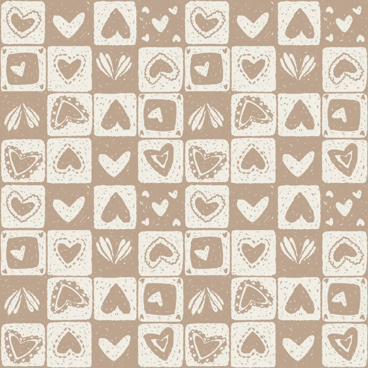 Haisley Wallpaper - Hearts Checkerboard - by RNM Arts - Sample 1 foot by 1 foot / Neutral - Loomwell Home Goods