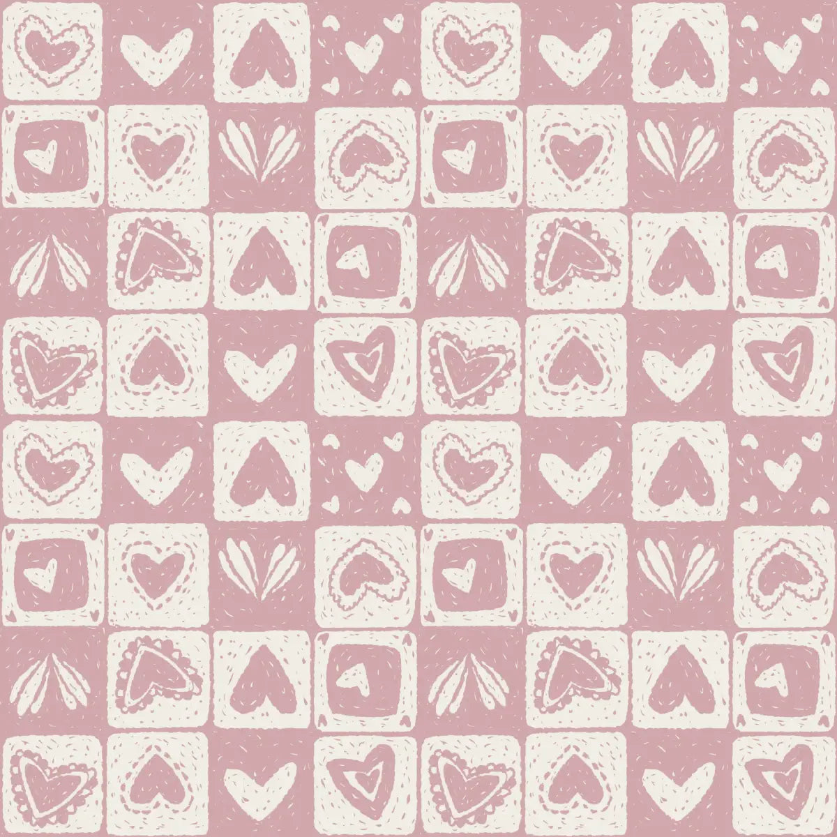 Haisley Wallpaper - Hearts Checkerboard - by RNM Arts - Sample 1 foot by 1 foot / Pink - Loomwell Home Goods