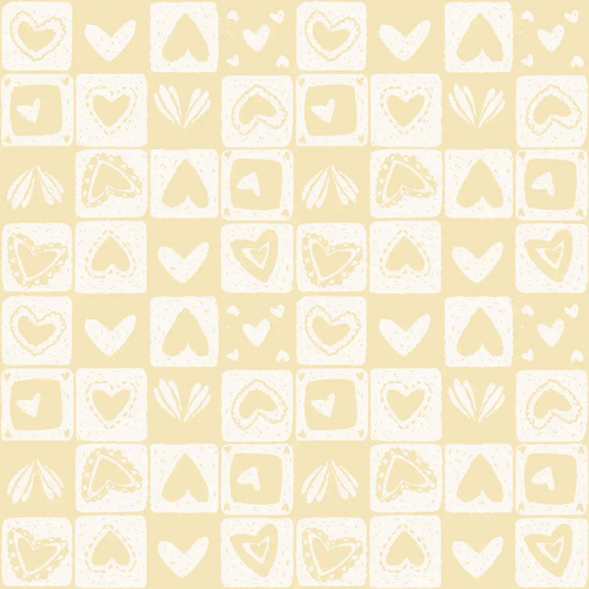 Haisley Wallpaper - Hearts Checkerboard - by RNM Arts - Sample 1 foot by 1 foot / Yellow - Loomwell Home Goods