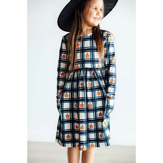 Halloween Plaid Pumpkins Pocket Twirl Dress - Mila & Rose ®