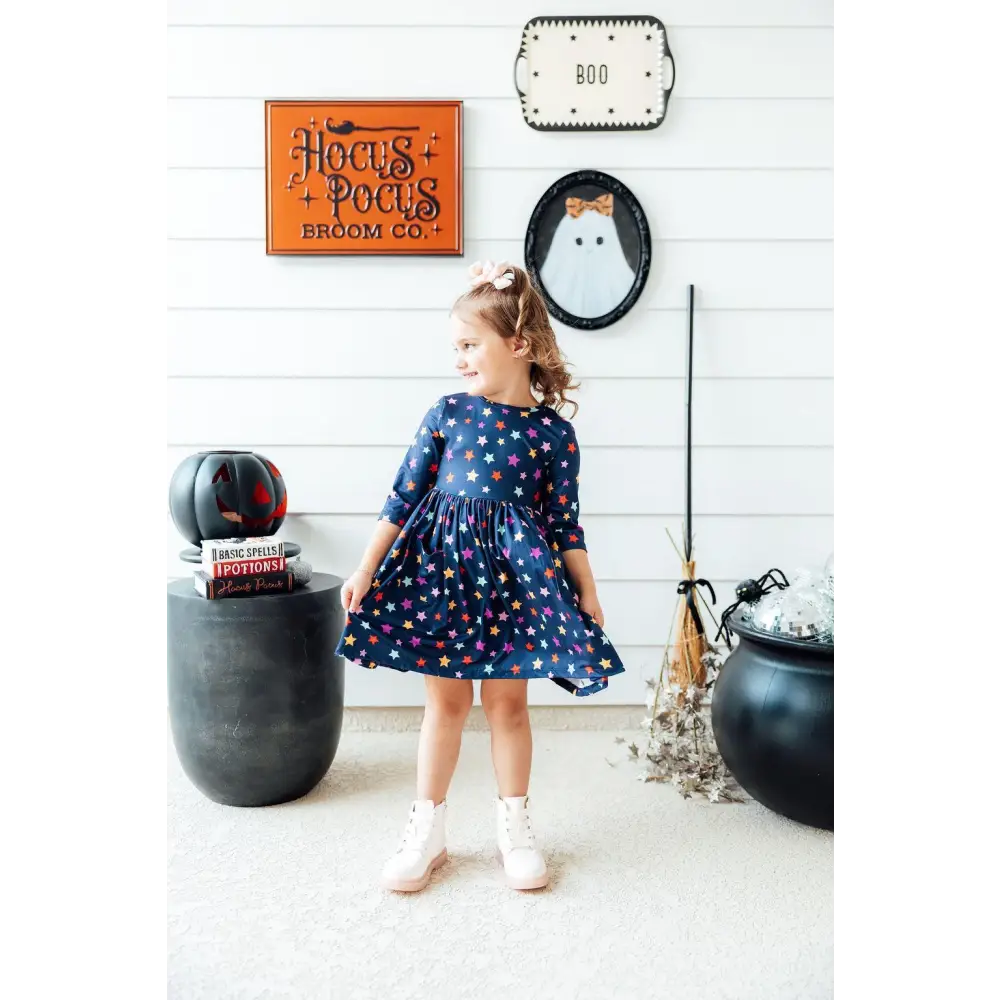 Halloween Stars 3/4 Sleeve Pocket Twirl Dress - Mila & Rose ®