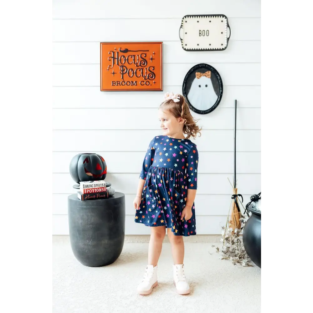 Halloween Stars 3/4 Sleeve Pocket Twirl Dress - Mila & Rose ®