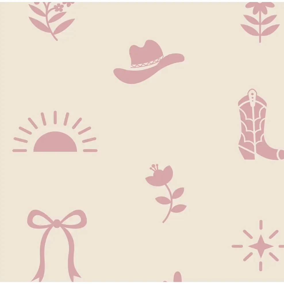 Halston Wallpaper - Cowgirl Western Things - by Danielle Chandler Design - Sample 1 foot by 1 foot / Cream and Pink