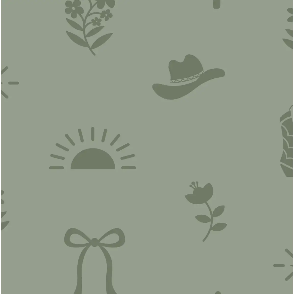 Halston Wallpaper - Cowgirl Western Things - by Danielle Chandler Design - Sample 1 foot by 1 foot / Sage - Loomwell