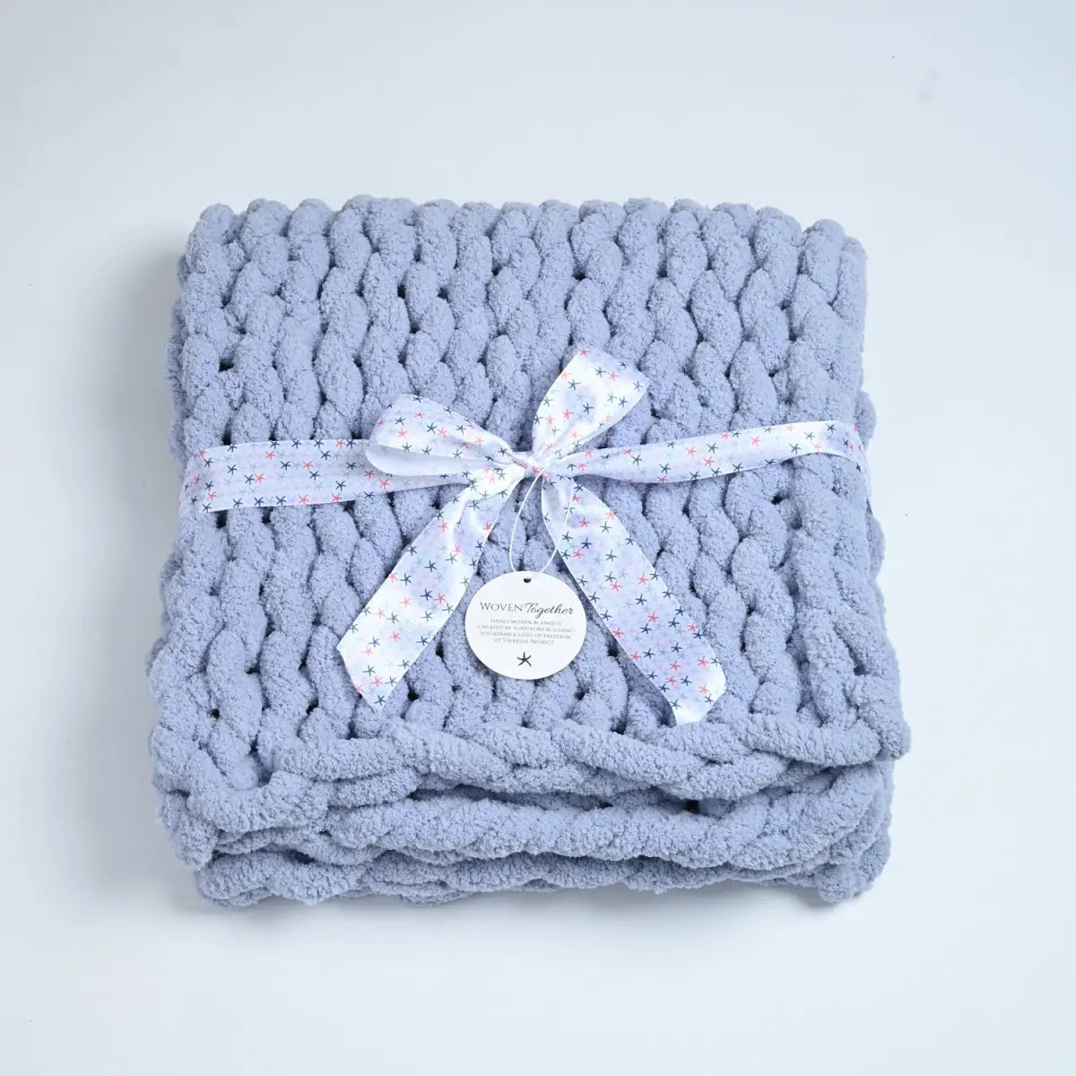 Hand Knit Chenille Baby Blanket in Blue - Woven Together - Starfish Project